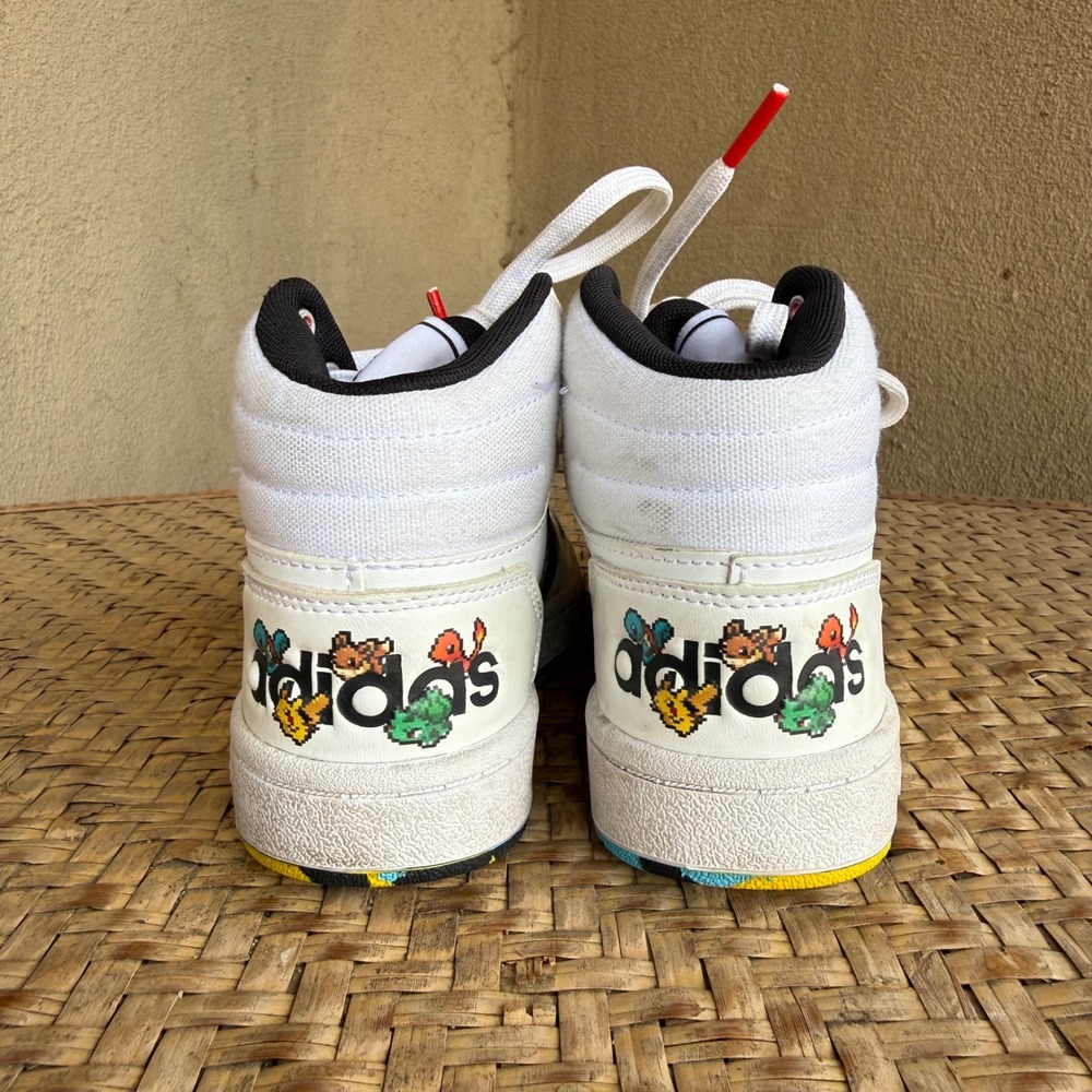 Rare Pokemon Adidas Hoops 2.0 Mid Kids Size 11K White Pixel High Top Sneaker